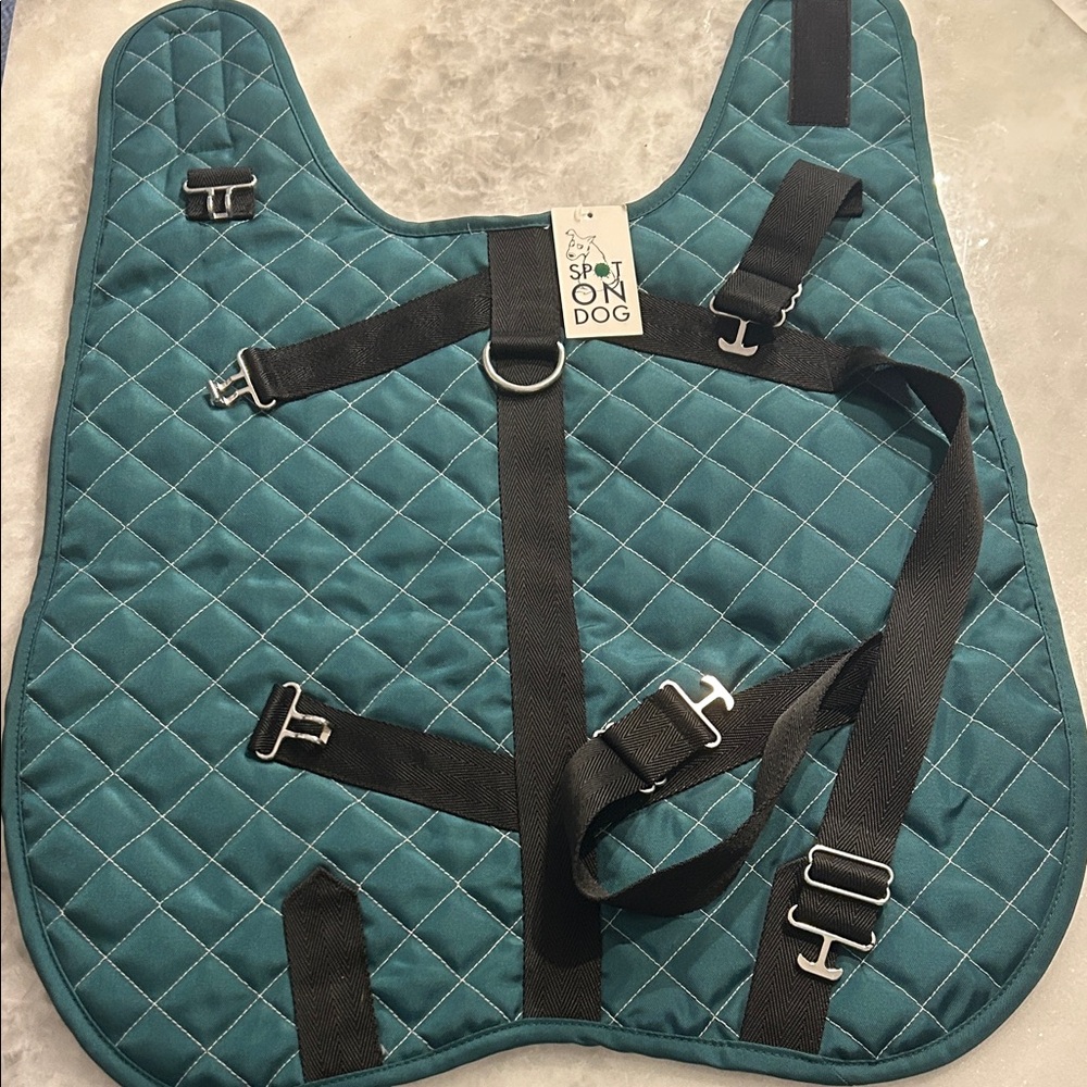 Teal Quilted Dog jacket with Built In Harness